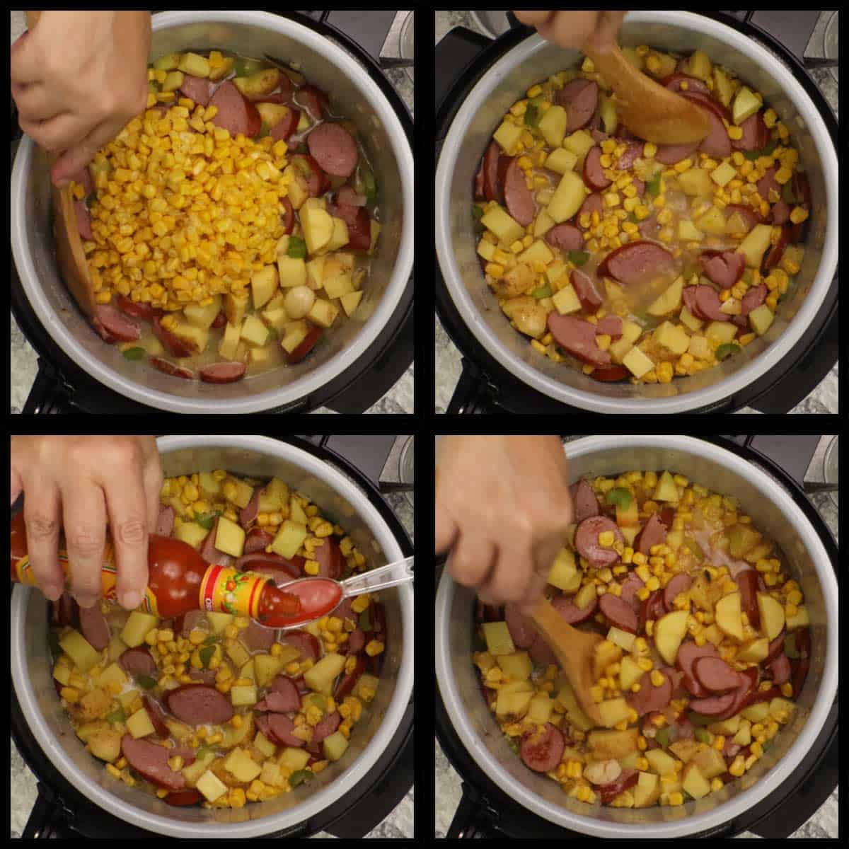 adding the corn and hot sauce before pressure cooking.