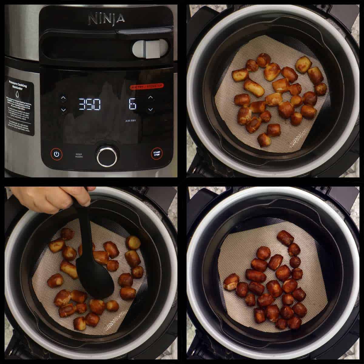 Air frying the pretzel bites in the Ninja Foodi Pressure Cooker and Air Crisper.