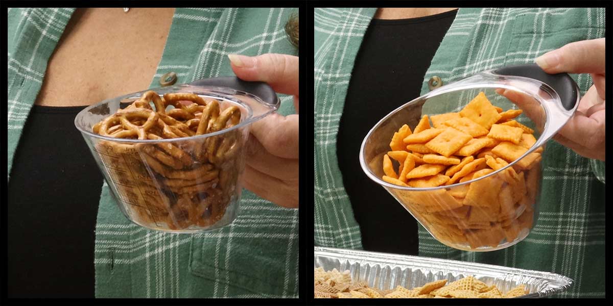 Pretzels and cheese crackers for Chex mix. 