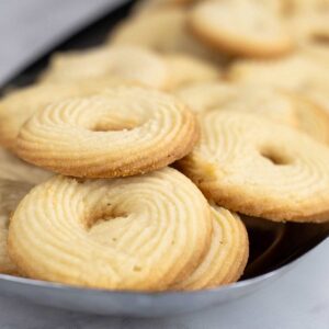 Danish Butter Cookies on silver tray.