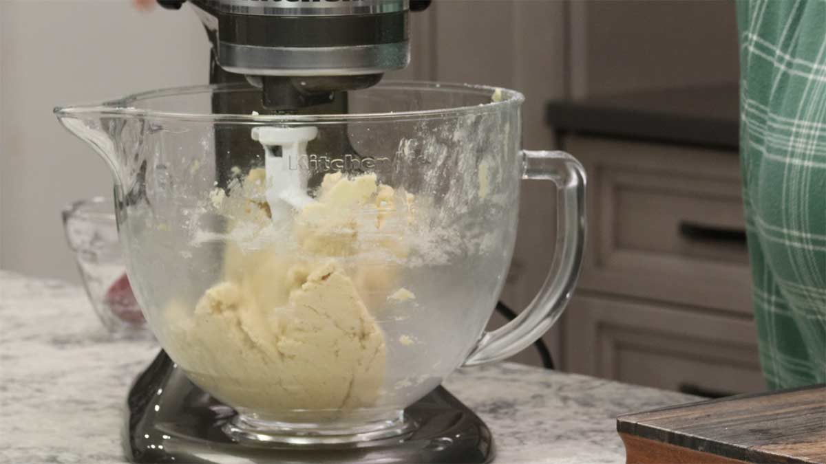 cookie batter has formed a ball of dough.