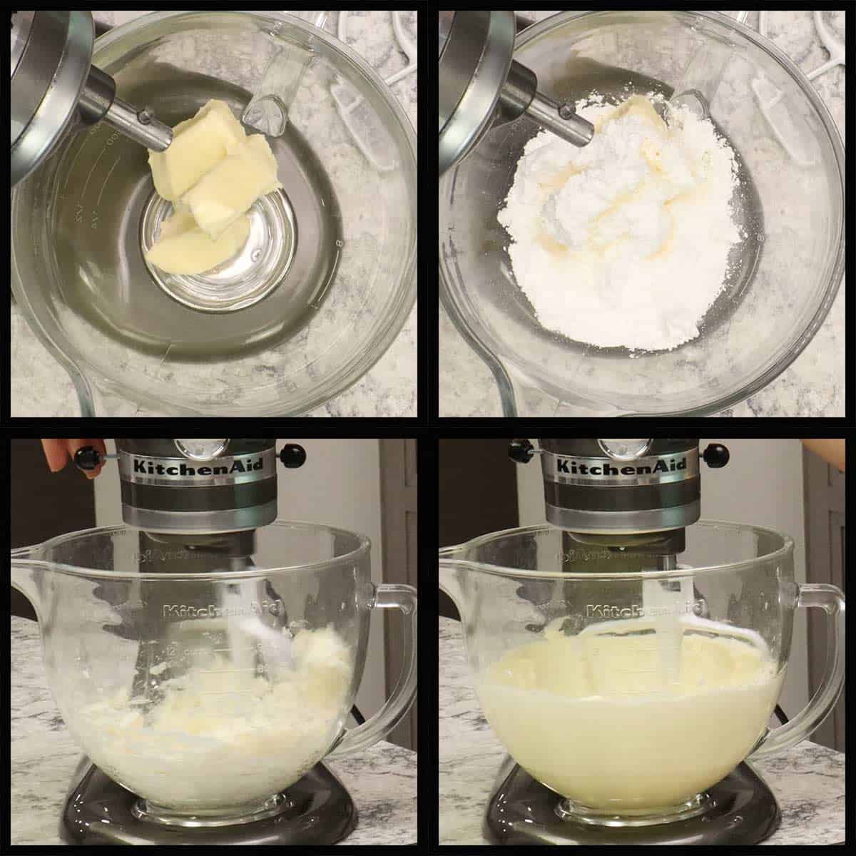 adding butter and sugar to the stand mixer to cream it together.