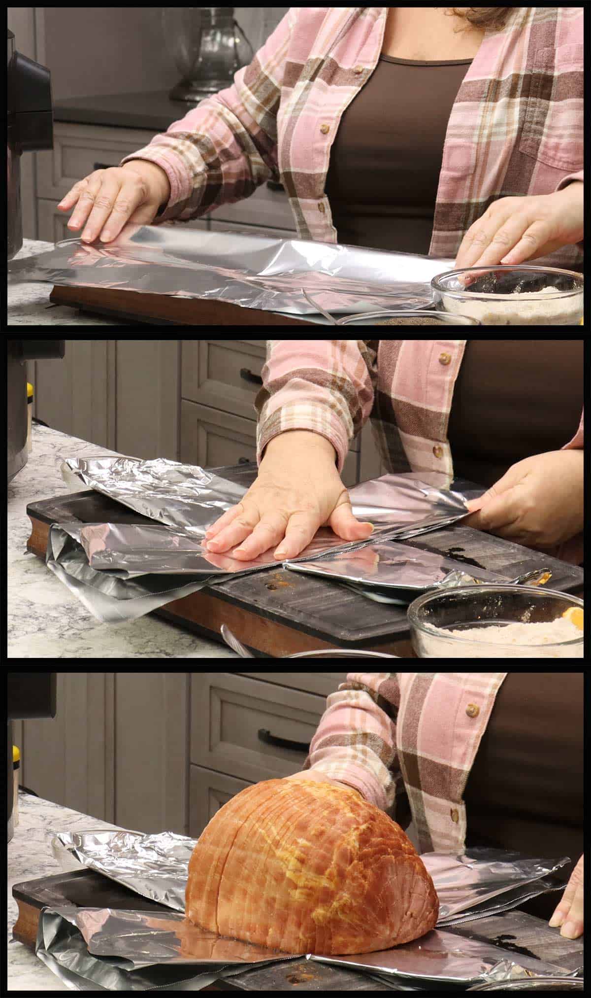 creating a foil sling for ham.