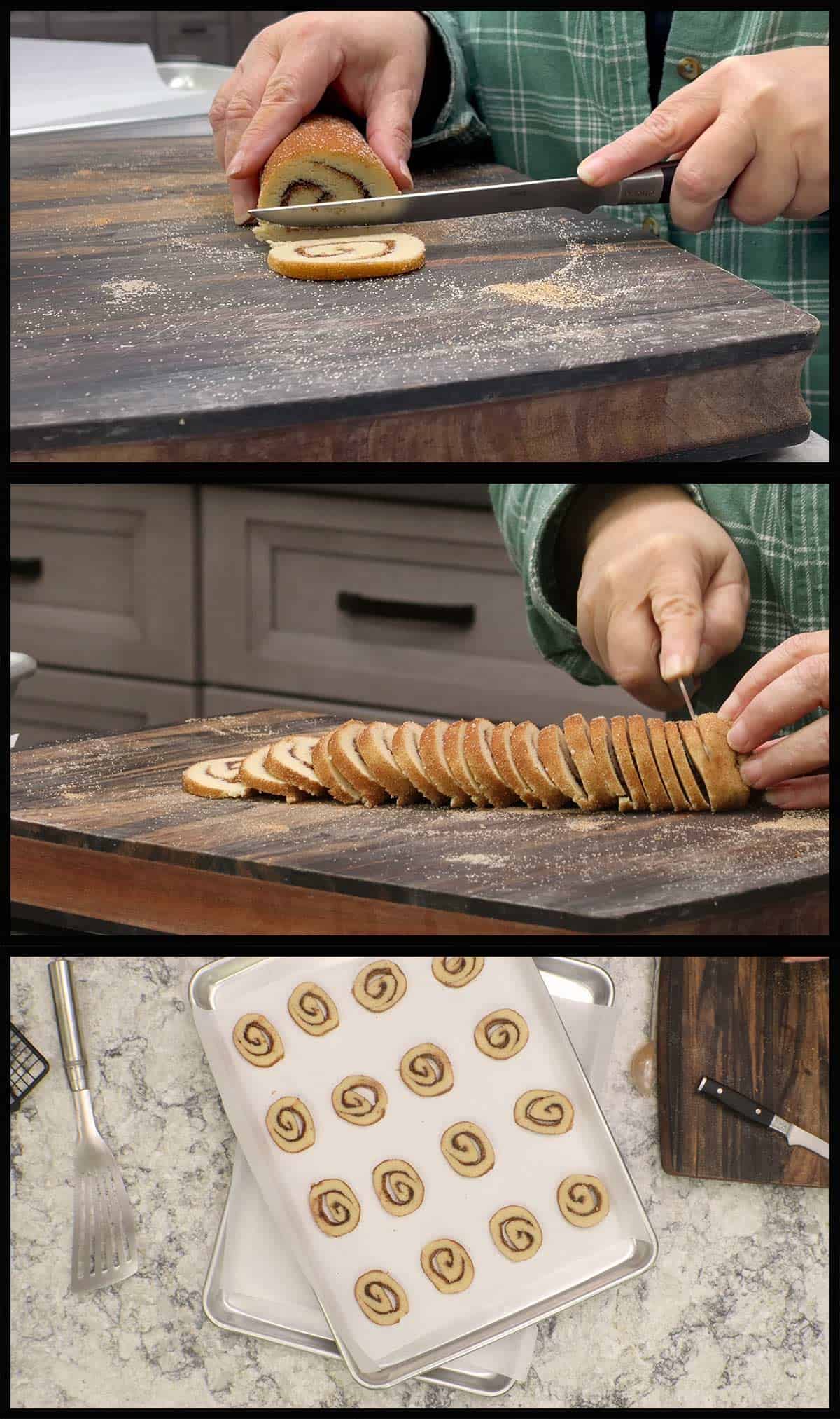 slicing the log into ¼" cookie slices.