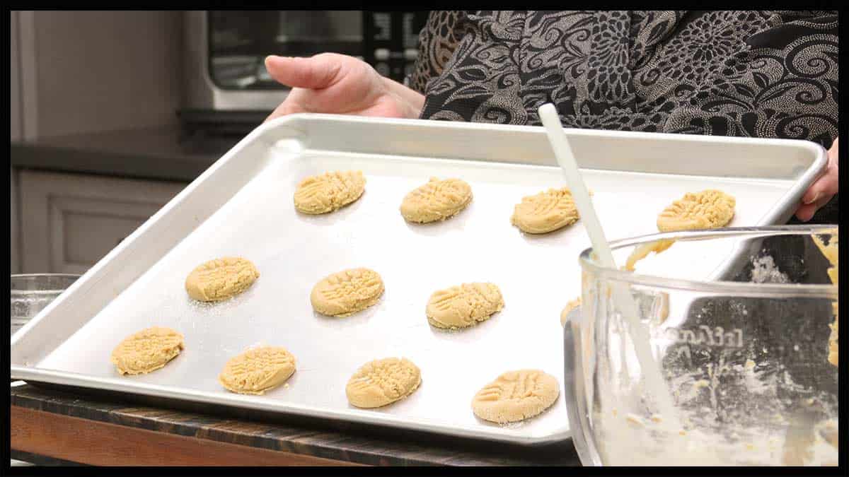 Tray of small peanut butter cookies.