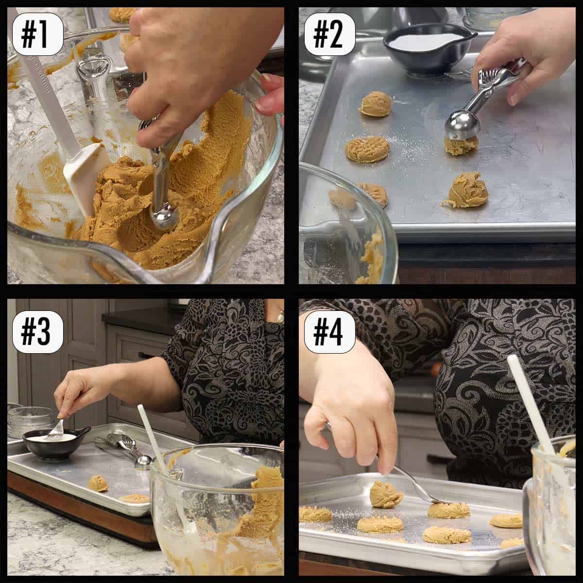 scooping out the cookies and making crisscross marks with a fork. 