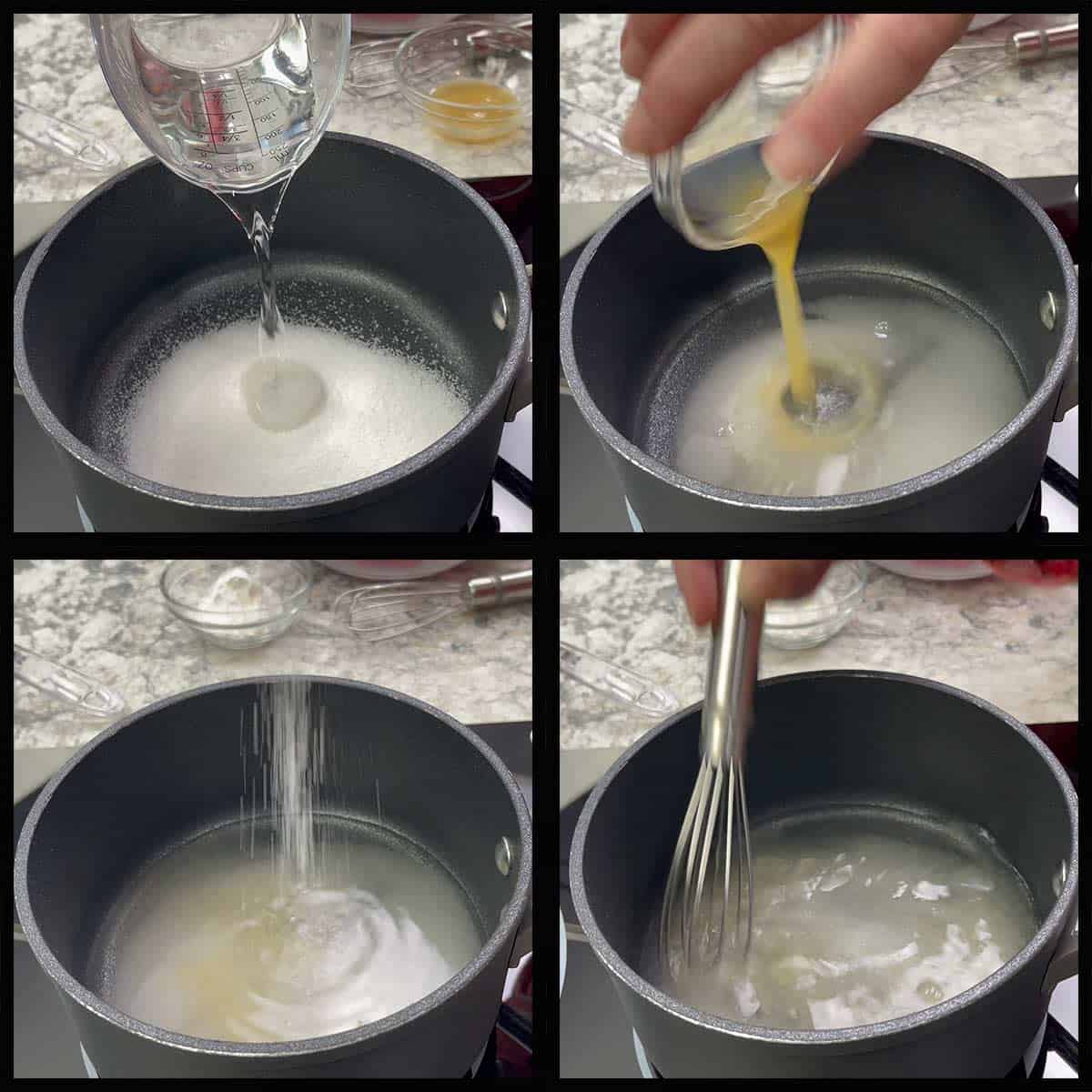 heating the sugar, water, lemon juice, and salt in a small saucepan on the stove.