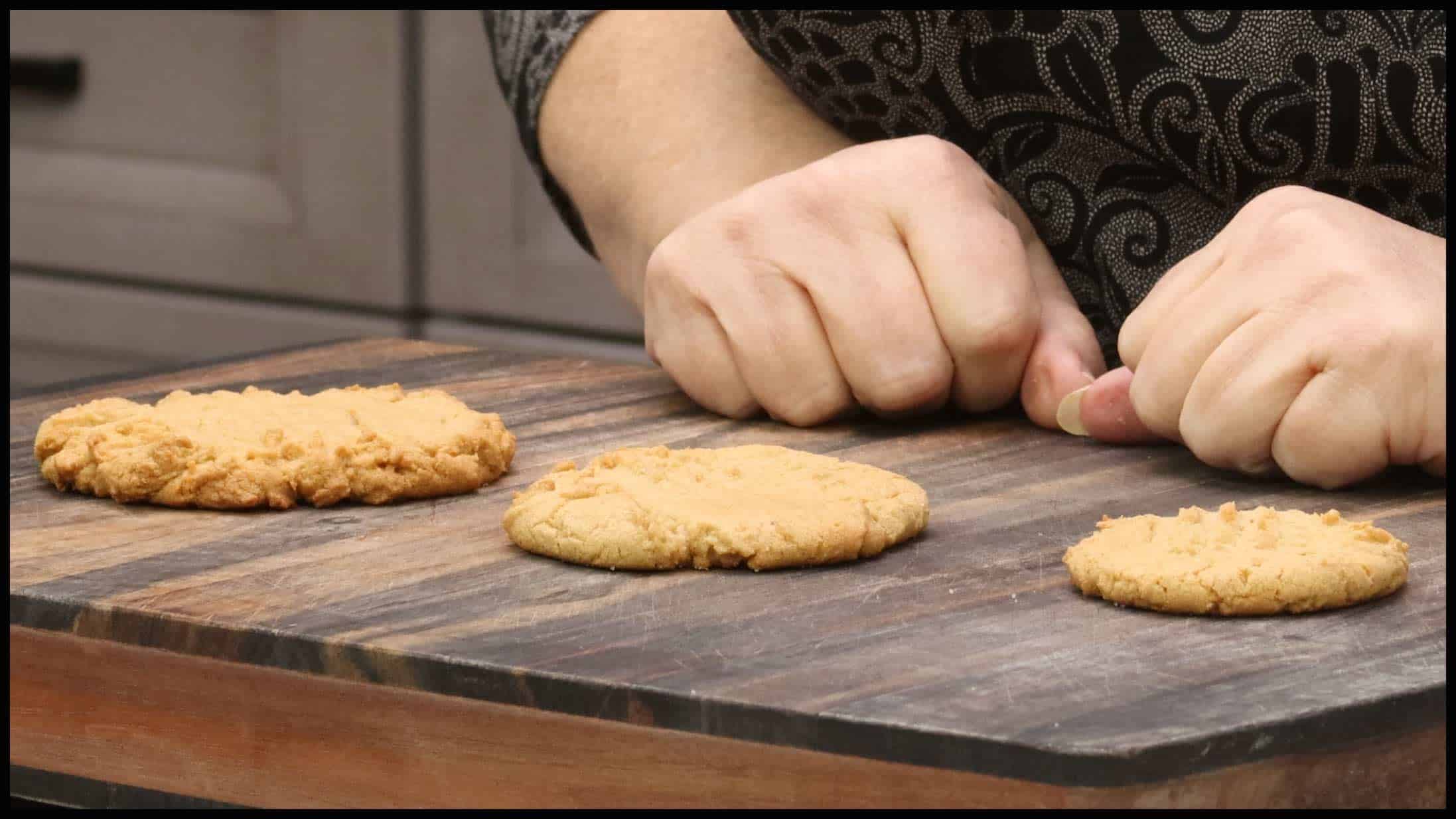 3 sizes of peanut butter cookies.