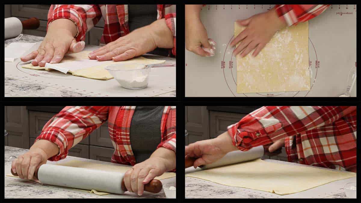 Rolling out the pastry dough.