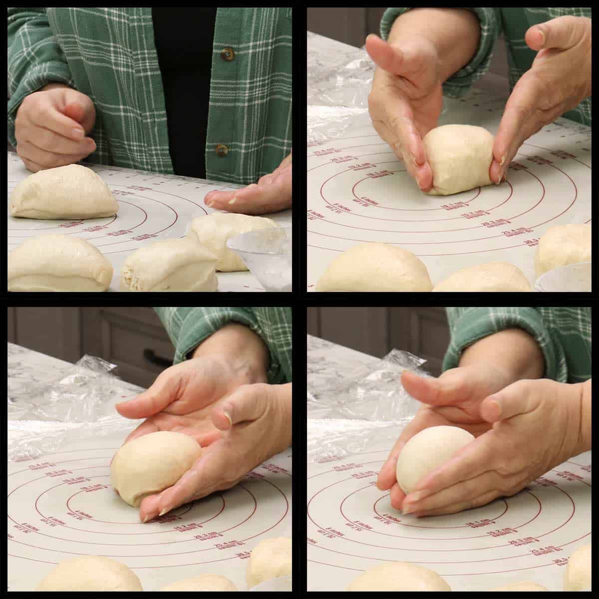 shaping the ball of dough to create tension on top.
