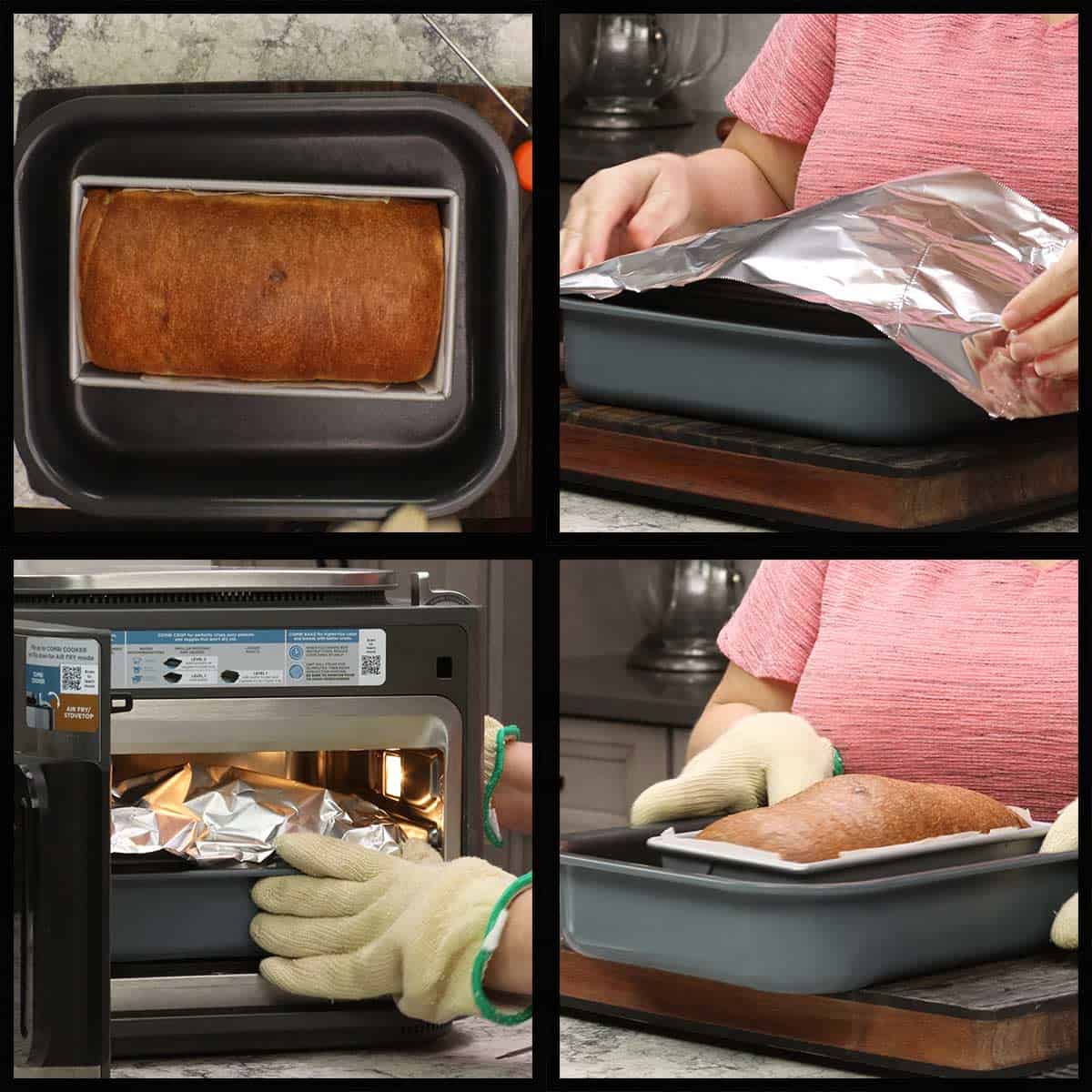 covering the bread with aluminum foil.