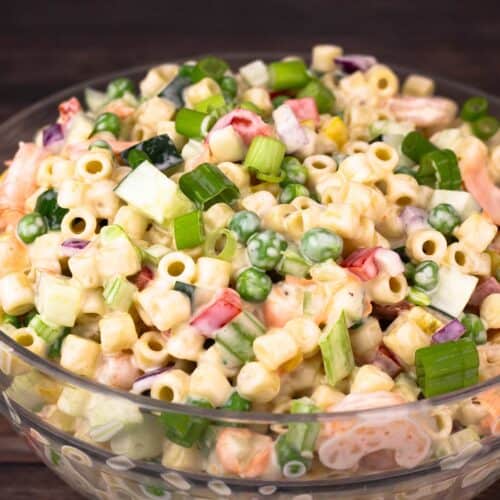 Ditalini Pasta Salad in a glass bowl.