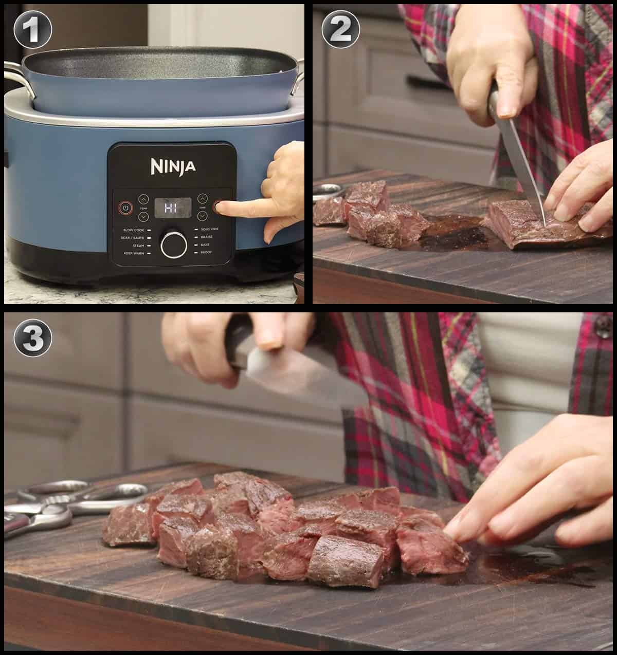 cubing steak for garlic parmesan steak bites. 
