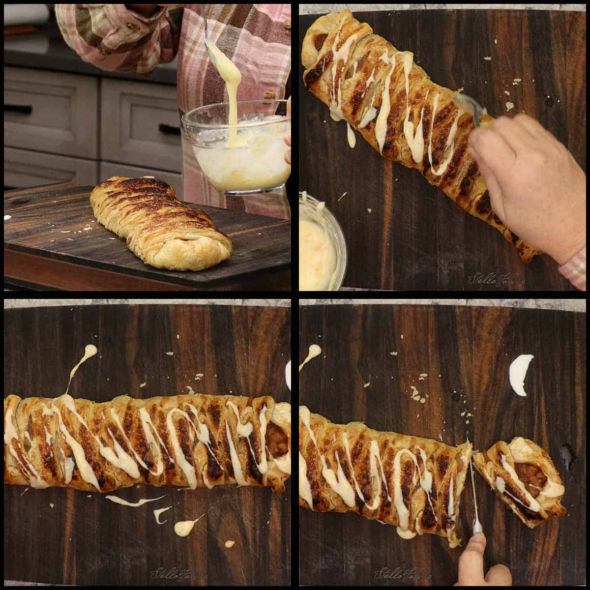 making the glaze and glazing the apple puff pastry.