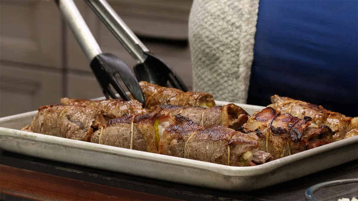 Seared Rouladen on tray.