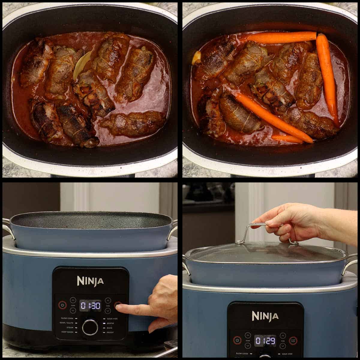 adding bay leaf and carrots and setting the possible cooker to braise. 