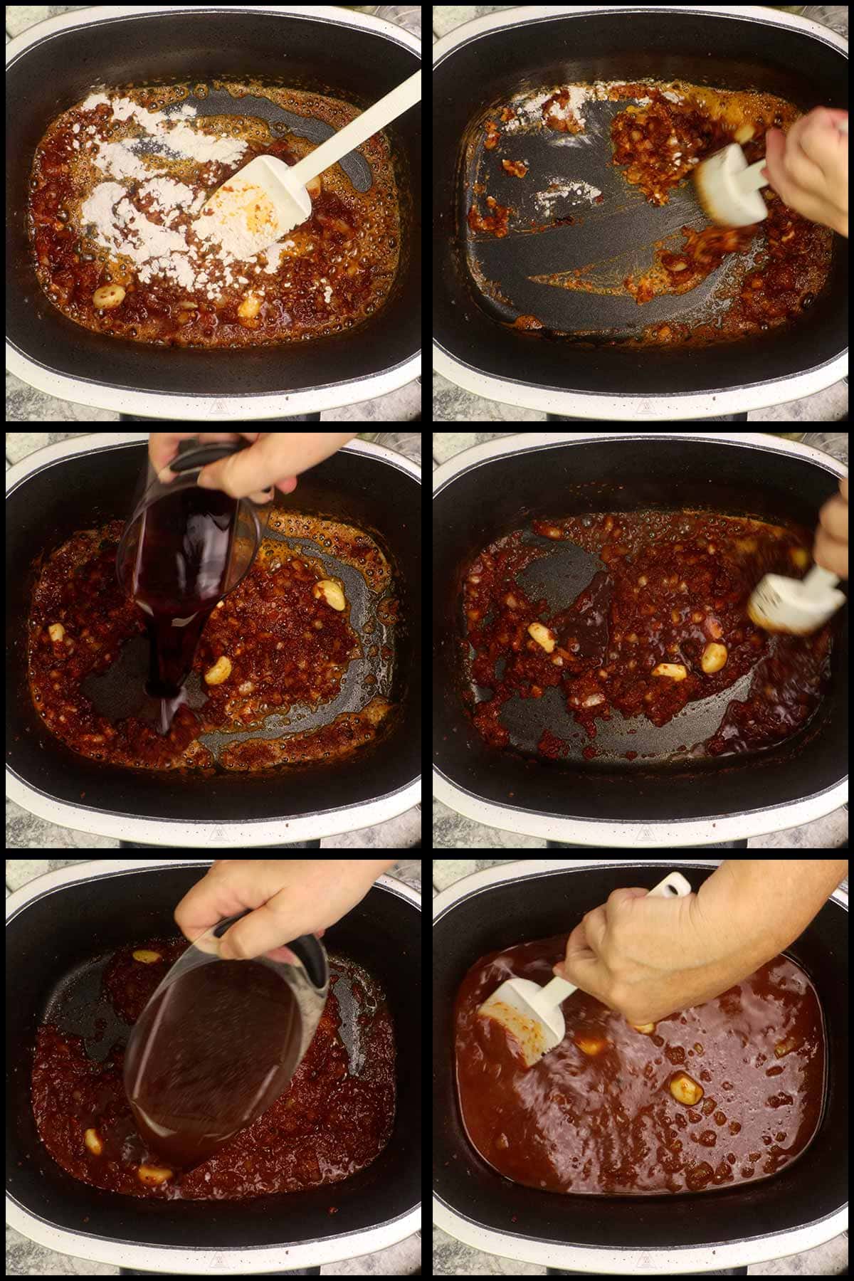 Making the roux and deglazing for rouladen.