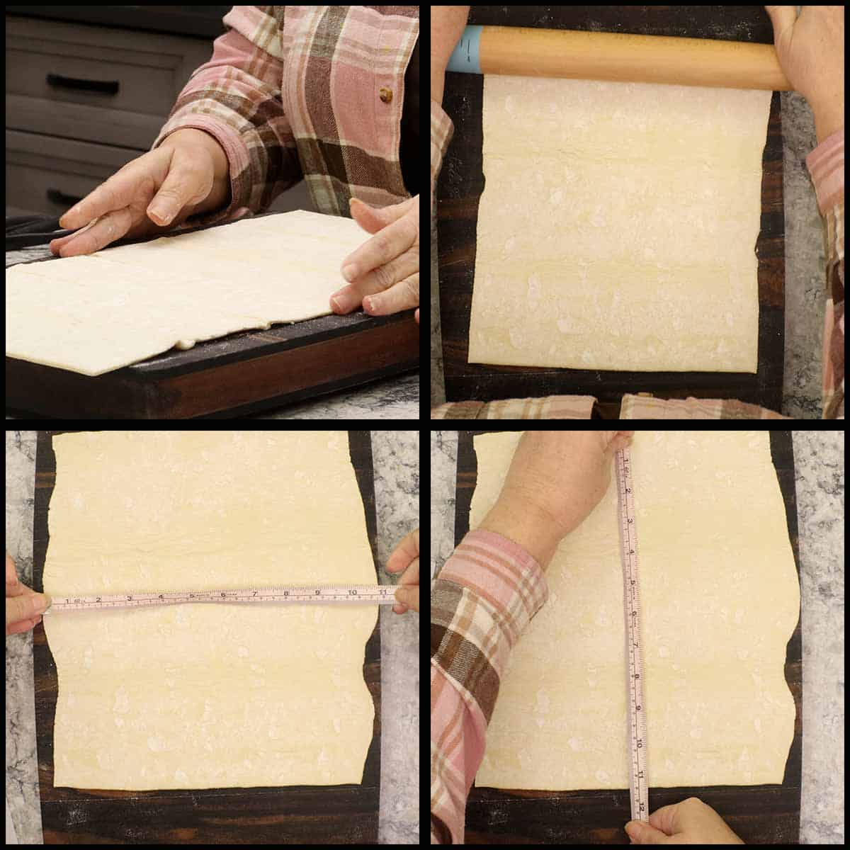 rolling out the puff pastry.
