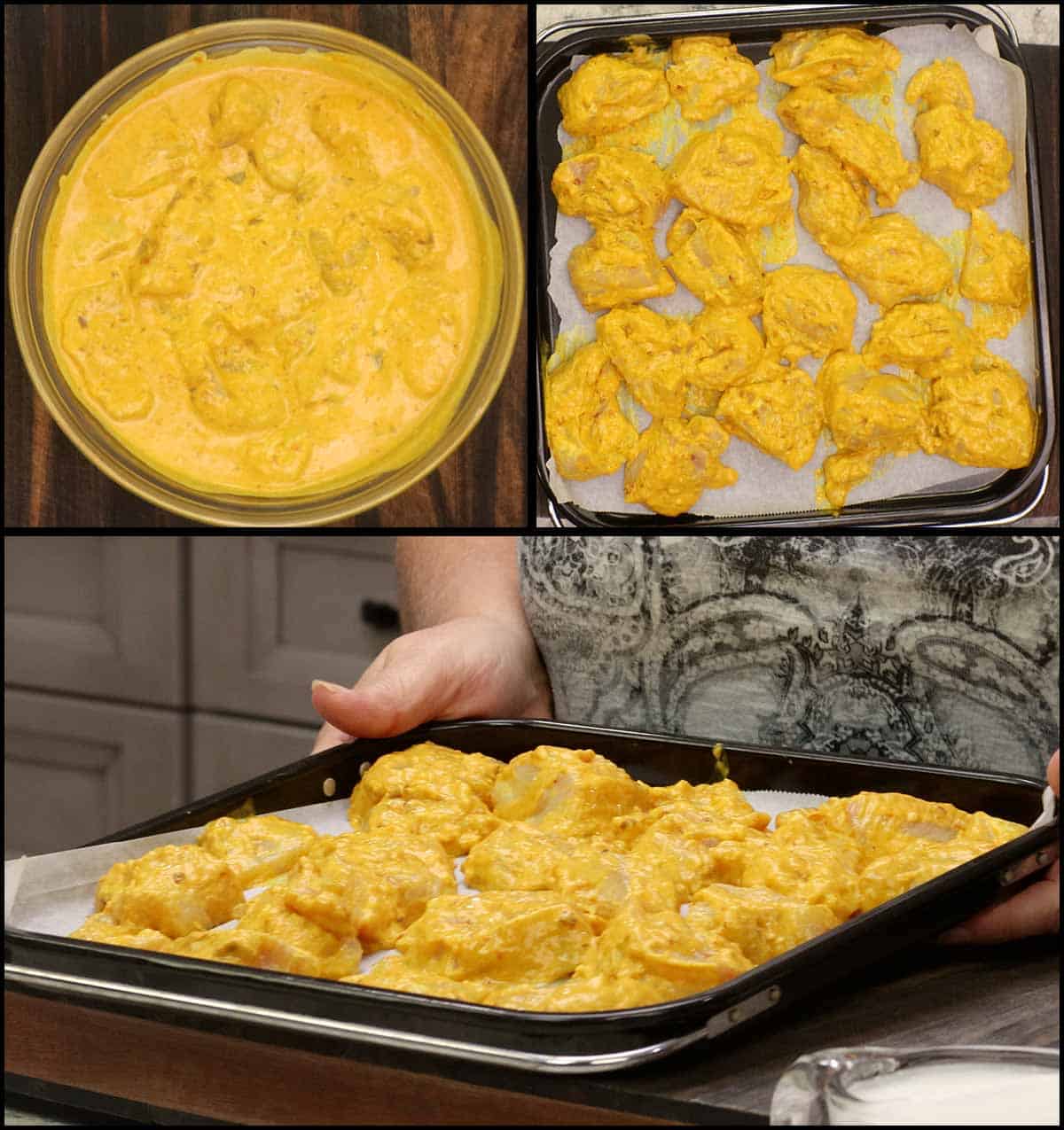 marinated chicken on combi tray.