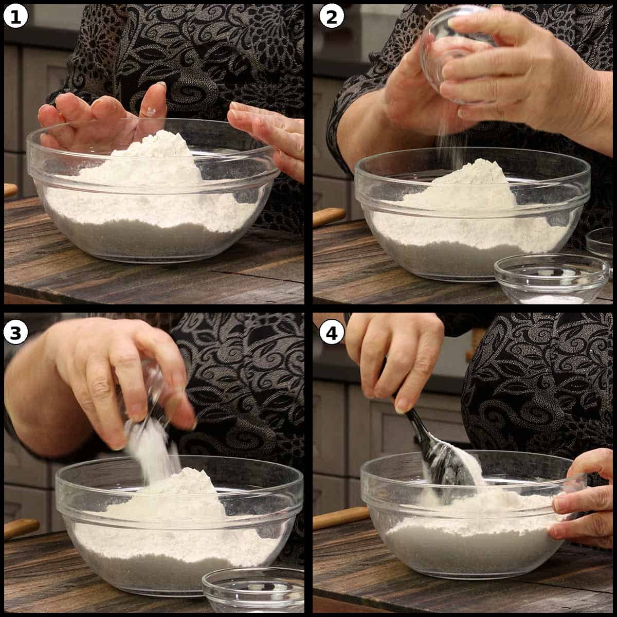mixing dry ingredients in a mixing bowl.