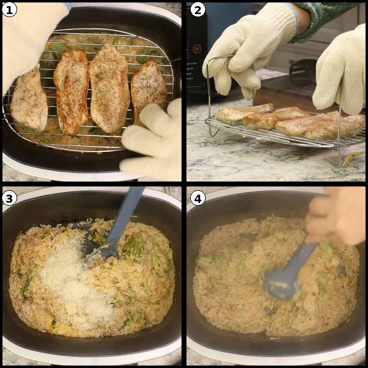 Removing rack with chicken and adding parm cheese before serving.