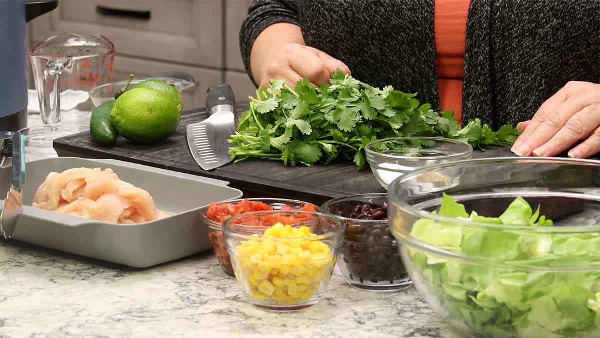 ingredients for chicken fajita salad. 