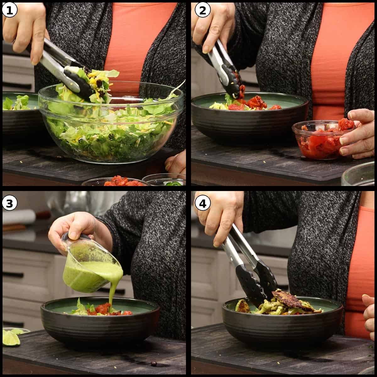 assembling individual salads
