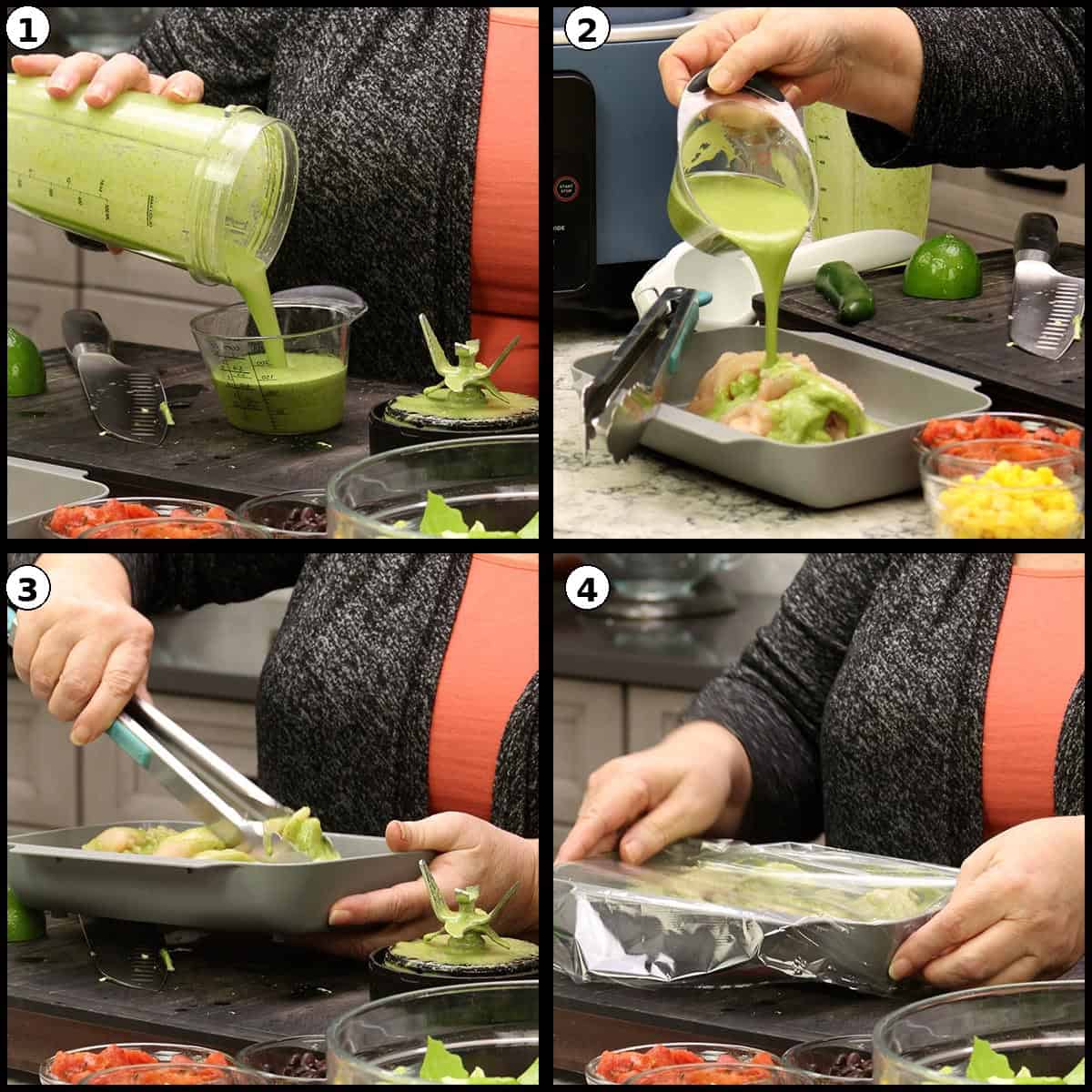 Covering the chicken strips with marinade. 