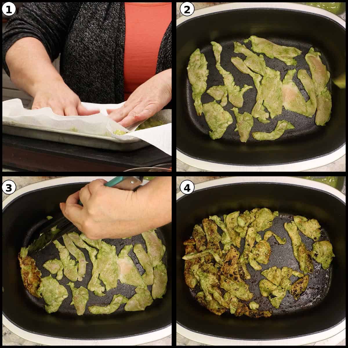 searing the chicken for fajita salad. 