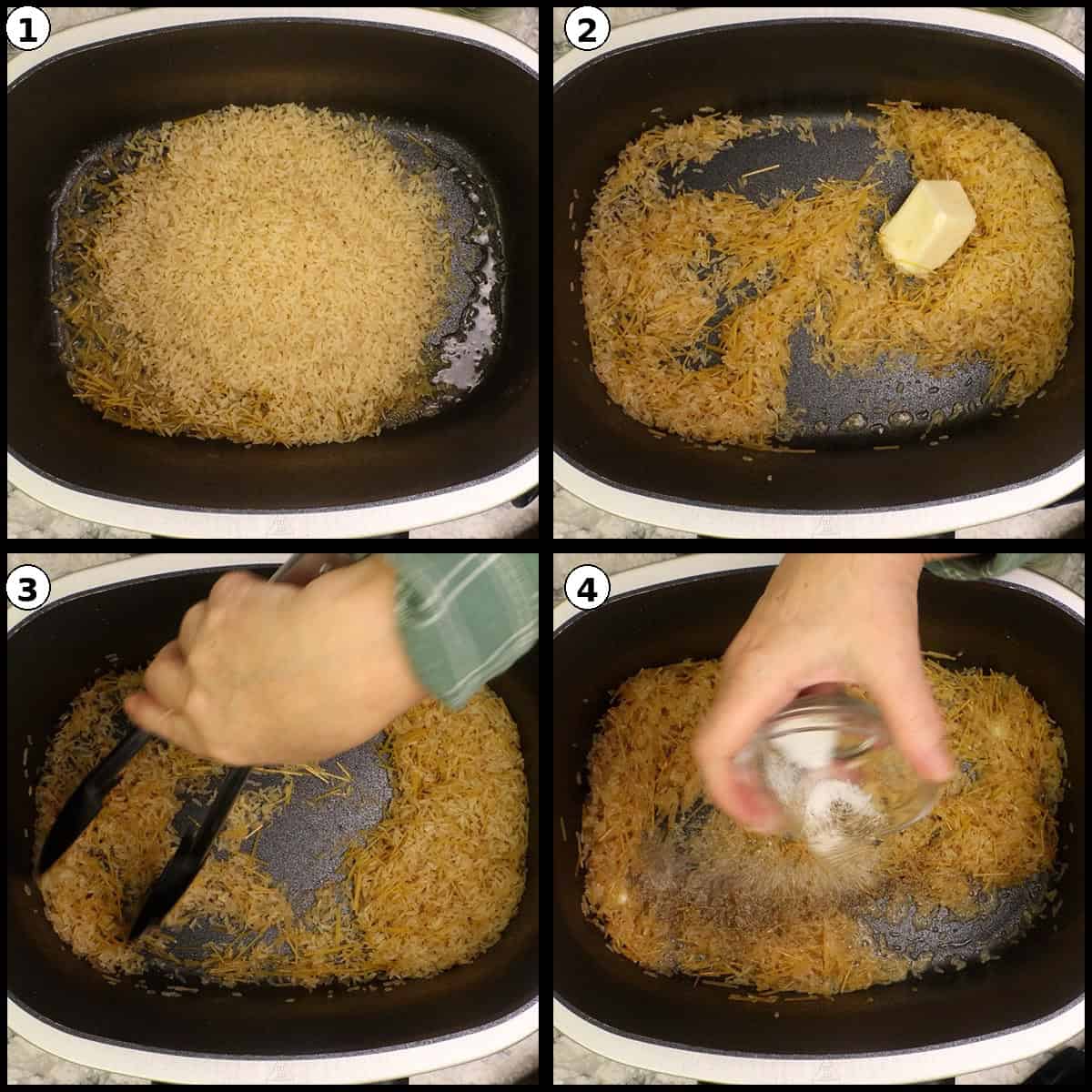 Toasting the rice and pasta in the Possible Cooker Pro.