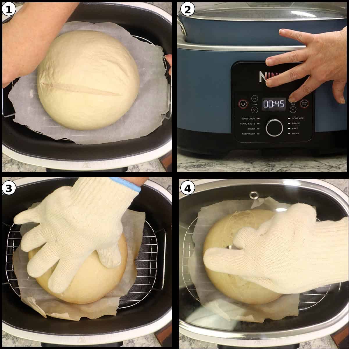 Bread baking in the Ninja Possible Cooker Pro showing browning after the first 30 minutes.