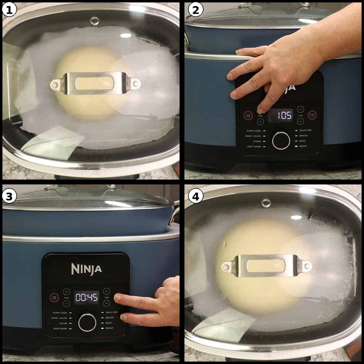 Bread dough during second proof on the rack inside the Ninja Possible Cooker Pro.