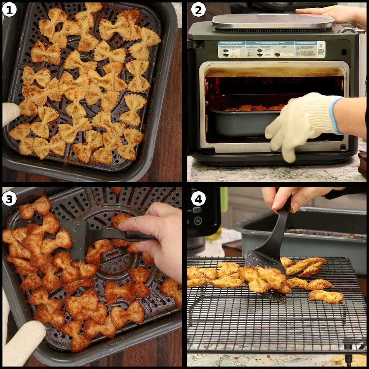 cooling pasta chips on a cooling rack.