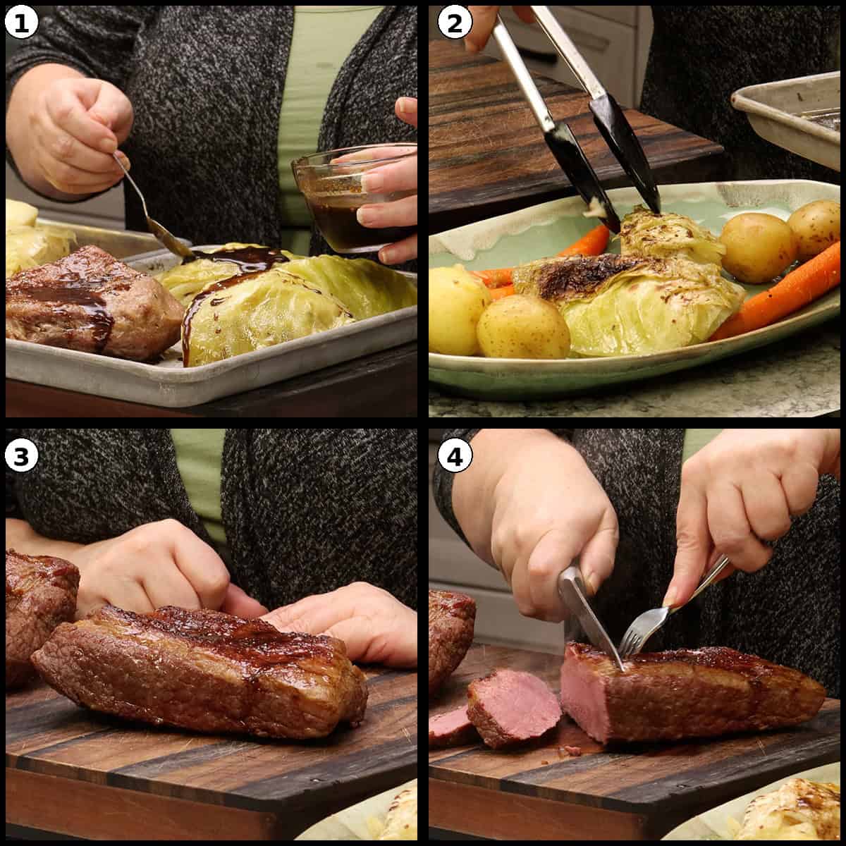 Glazing and serving the corned beef.