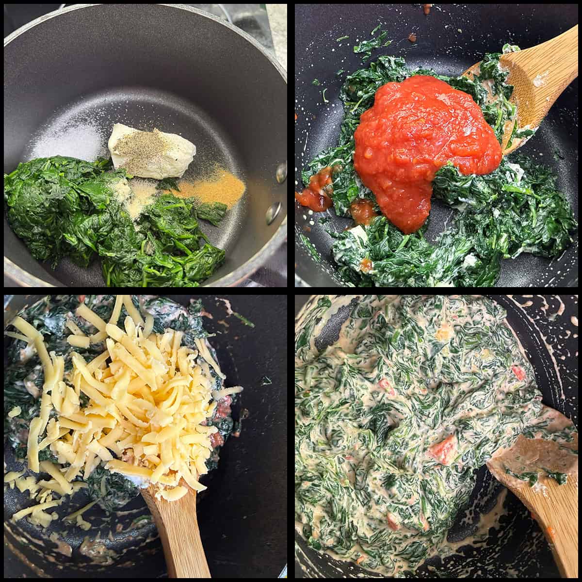 Making cheesy spinach dip.