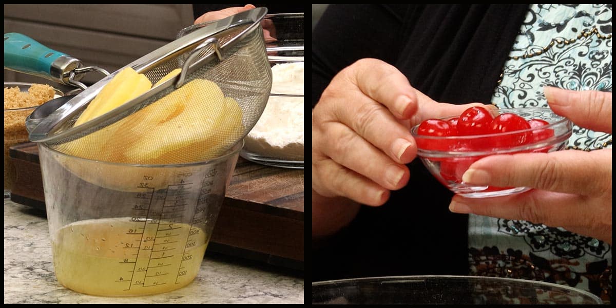 draining the pineapple.